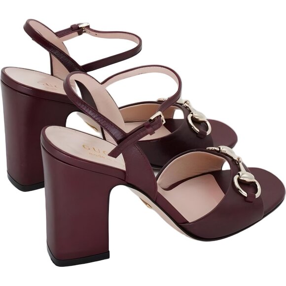 Gucci Horsebit Ankle-Strap Block Heel Sandals Rosso Ancora Red Women's US 5 - Picture 3 of 6